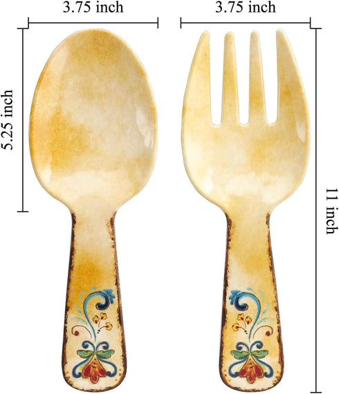 Supreme Housewares 2-Piece 10.75 Inch Melamine Salad Server Serving Utensil Set Includes Salad Spoon and Salad Fork (Tuscany) by Supreme Housewares