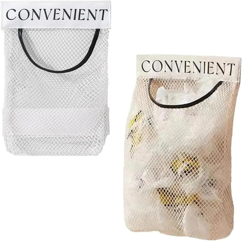 DraCra 2 Pack Trash Bag Holder Dispenser Sticky Wall Mount Mesh Convenient Storage