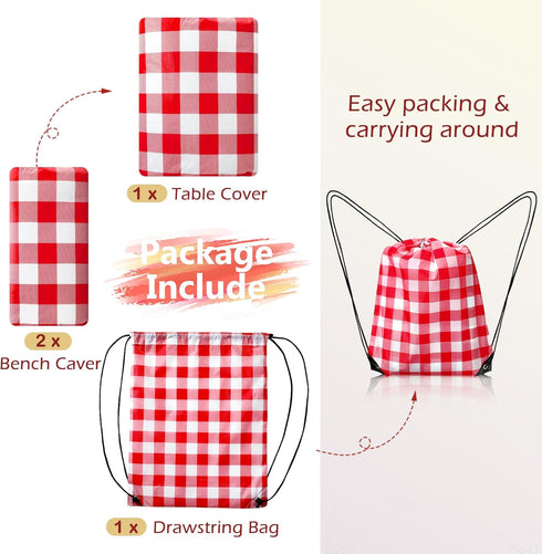 72x30 Inches 3 Set Picnic Table Cover with Bench Covers and Bag, Camping Essentials Camping Table Cover with Elastic