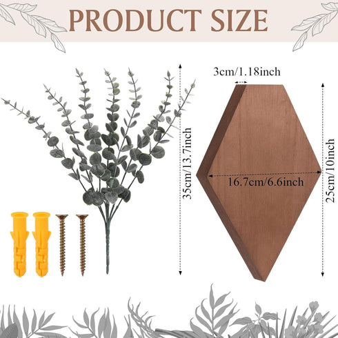 2 Color,9.8 6.6 1.2 Inches) Chunful Pcs Wooden Wall Planter Decor Hanging Faux Plants Greenery Flowers Holder Vase
