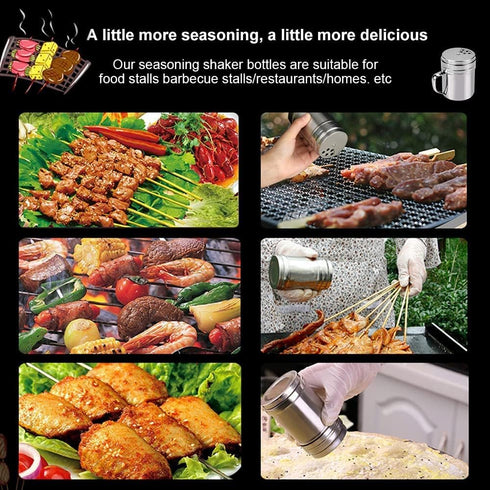 3Pcs Stainless Steel Seasoning Bottle with Handle, Dredge Shaker for Spice, Salt, Powdered Sugar