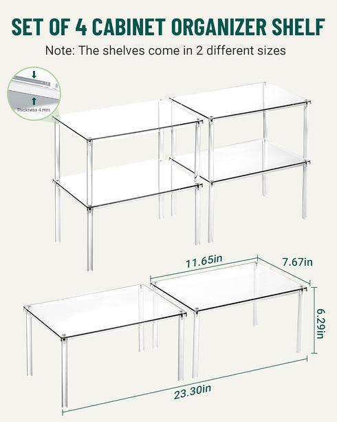 Set 4 Countertop Bobomoment Acrylic Cabinet Organizer, of Spice Rack Organizer for Cabinet, Desk Shelf Organizer