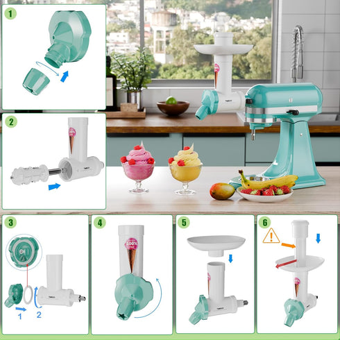 Frozen Dairy Free Ice Cream Maker Attachment for KitchenAid Stand Mixer, Yogurt and Sorbet Maker, Soft Serve Dessert
