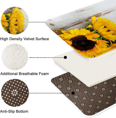 Britimes Bath Mat, Yellow Sunflower Washable Floor Rug 18x30 Inches for Bathroom Kitchen Bedroom Decor