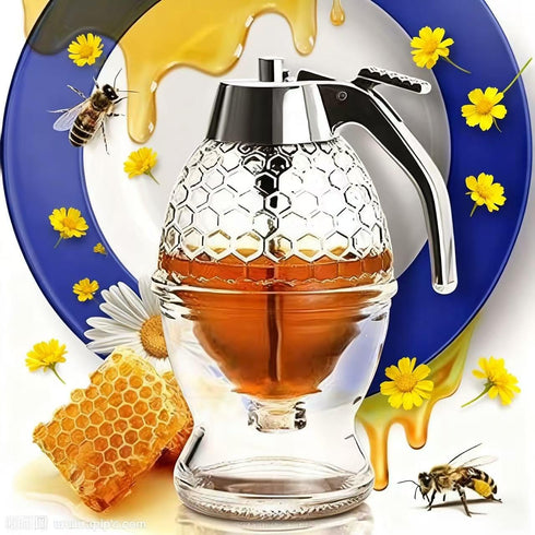 Zyntrytong Honey Dispenser,Honey Dispenser No Drip,ABS Honey Pot with Stand, Maple Syrup Honey Container, No Drip Syrup