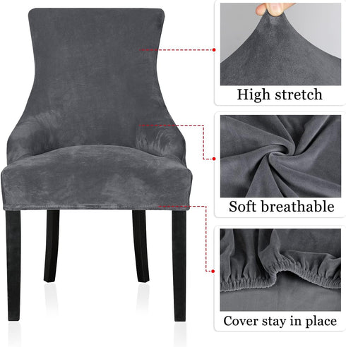 Lellen Velvet Stretch Wingback Chair Cover Slipcover - Reusable Protector Cover for Dining Room (Charcoal Grey, 1PC)
