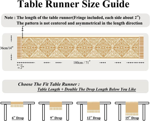 Grey14 x94 Floral Coffee Table Runner for Living Room Kitchen Farmhouse Bordered Dining Table Runner with Fringe