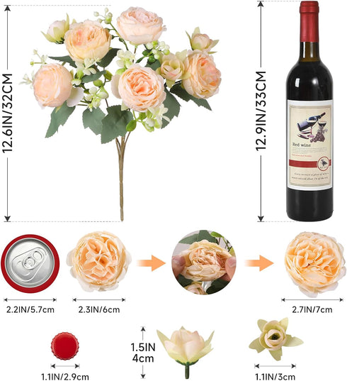 Luyue 8 Packs Peonies Artificial Flowers - Vintage Faux Peony Bouquet for Table Centerpiece