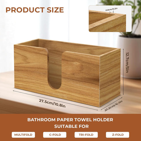 WOHUGEKOKO Countertop, Acacia Wood Paper Towel Dispenser Paper Towel Holder for Bathroom Kitchen Napkin Holder Folded