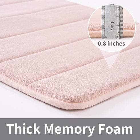 ROSMARUS Memory Foam Bath Mat 17” x 24”, Non Slip Washable Bathroom Rugs, Ultra Soft for Shower, Pink