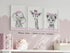 Set 3 (8x10) Safari Animals Baby Girls Nursery of Unframed Wall Art Prints, Gray Baby Animals with Pink Flowers, Child