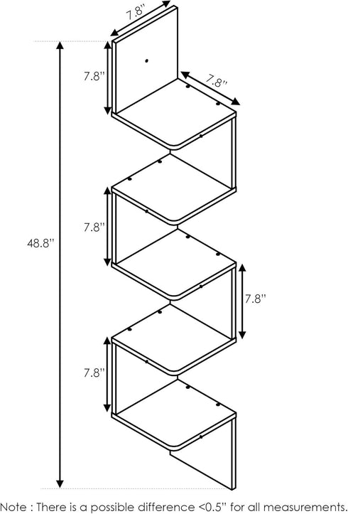 5-Tier Furinno ROSSI Corner Floating Shelves for Wall, Corner Square Wall Shelf, S-shape Radial Floating Book Shelf
