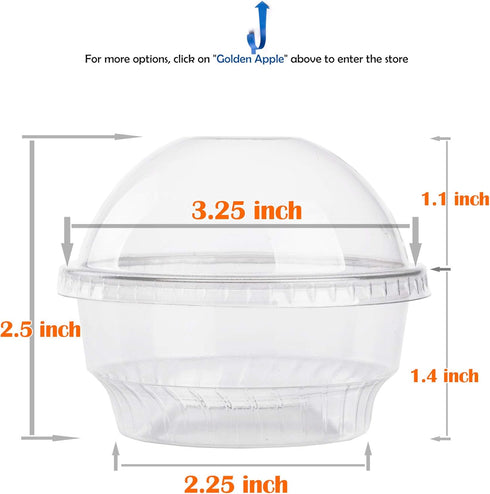 Golden Apple, 3.5oz-30sets Clear Plastic Cups for Ice Cream, Snack Bowl with Dome Lids