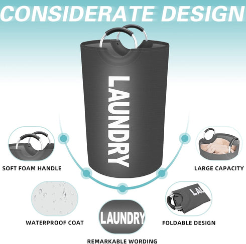 StorageRight 115L Large Laundry Basket, Collapsible Waterproof Hamper with Foam Protected Aluminum Handles (Grey)