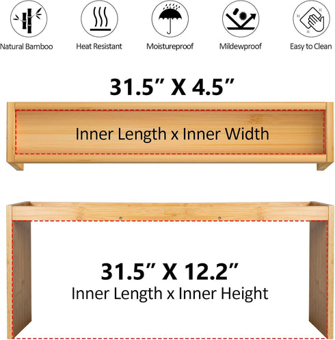 33" Over the Stove Spice Rack, Wide Bamboo Shelf Rack Organizer for Stove Top