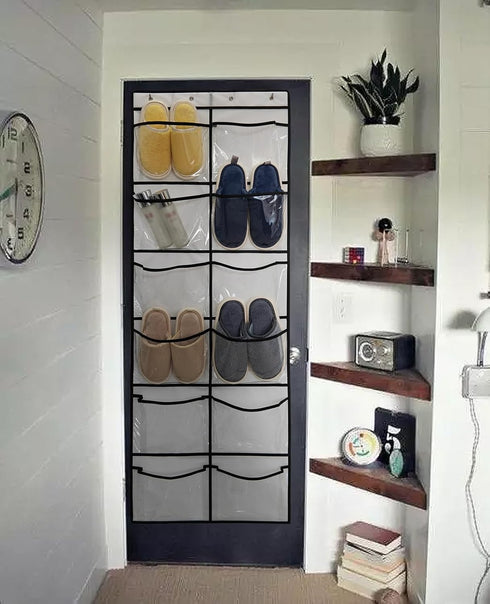 1 Pack 12Pockets Closet 4Hooks, (59'' 21.6'') Clear Crystal Large Hanging Shoe Organizer Over The Door Shoe Rack