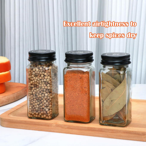 Maredash 24pcs with180 Spice Jars Labels,Glass Spice Jars, Seasoning Containers,Seasoning Organizer,Include black metal