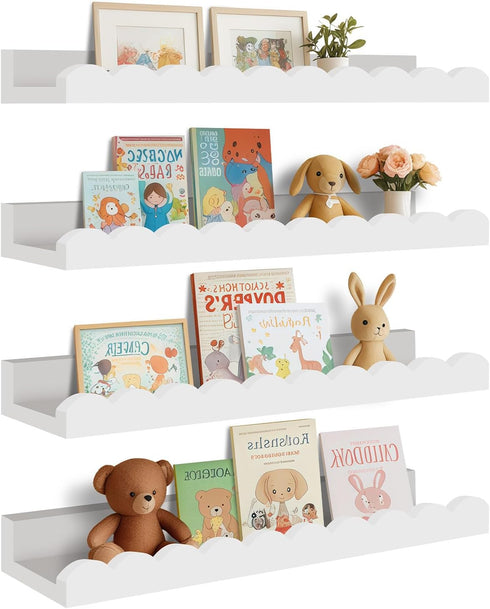 Yirilan 4-Pack Scalloped Shelves, Nursery Shelves for Wall, Floating Nursery Book Shelves