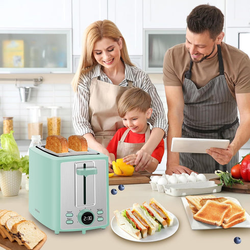 SEEDEEM 2 Slice Toaster with LCD Display, 7 Shade Settings, 1.4'' Extra Wide Slots, Cancel, Bagel, Defrost Functions,