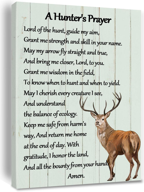 A Hunter's Prayer Deer Wall Art, Inspirational Quotes Canvas Painting for Farmhouse Home Decoration