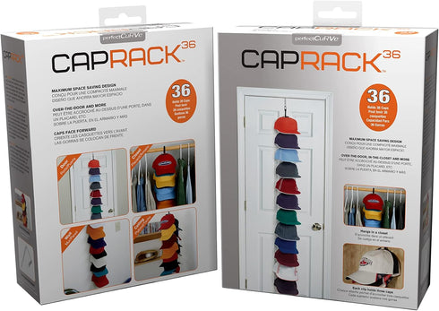 Perfect Curve Cap Rack System 36, Black – Baseball Cap Organizer with 12 Clips