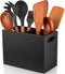 ALELION Black Utensil Holder for Kitchen Counter, Large 2 Compartment Caddy Organizer for Spatula and Ladles