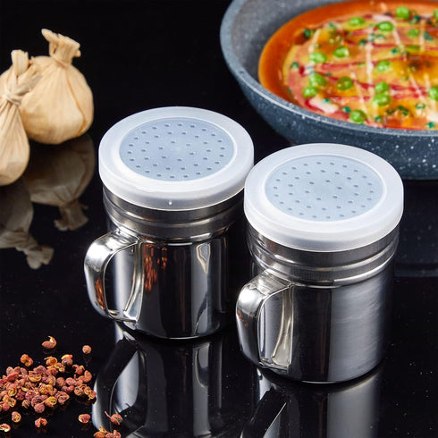 12 10 oz Lallisa Pcs Stainless Steel Spice Shakers with Holes and Lids Dredge Shakers with Handle Versatile Salt Shaker