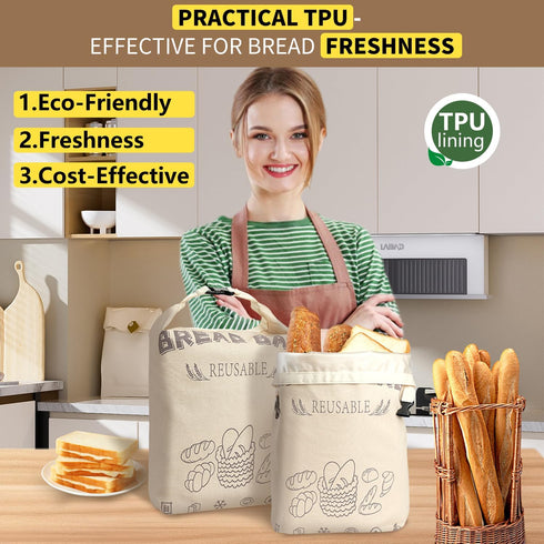 BATJA ZYQGH 2 Pack 100% 100% Reusable Bread Bag for Homemade Sourdough, XL Capacity, Keep Freshness, Portable sourdough
