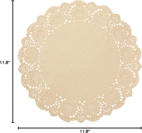 Juvale Round Paper Placemats & Doilies, 12-Inch Brown Paper Chargers for Dinner Plates and Tea Party
