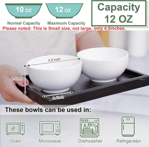 White 4.5in Small Ceramic Bowls, 12 OZ, Ice cream Bowls Set of 6 for Dessert, Rice, Jello, Pudding, Yogurt, Condiments, Microwave safe by AntoKueh