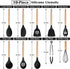 E-far Silicone Cooking Utensils Set, 10-Piece Black Kitchen Utensils Set with Wooden Handle for Nonstick Cookware, Heat Resistant Kitchen Nonstick Tools Spatula Whisk Tongs Ladle, Non-toxic & Healthy