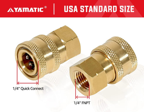 YAMATIC Pressure Washer Adapter, 1/4 Inch Quick Connect Fittings, Solid Brass, 5000 PSI Coupler for Most Pressure