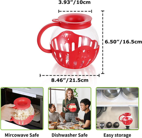 MMUGOOLER Glass Microwave Popcorn Popper, 2.25QT Original Popcorn Jar with Silicone Lid, BPA Free, Dishwasher Safe- Red by M MUGOOLER