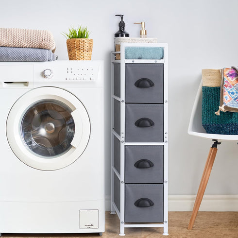 HAITRAL Narrow Dresser - 4 Drawers Slim Fabric Storage Cabinet with Removable Drawers for Laundry, Closet, Living Room
