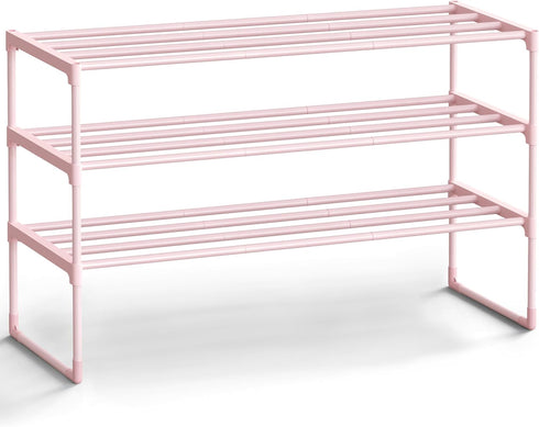 SONGMICS Shoe Rack, 3-Tier Shoe Organizer, Metal Storage Shelf, Upright or Upside