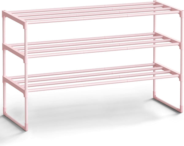 SONGMICS Shoe Rack, 3-Tier Shoe Organizer, Metal Storage Shelf, Upright or Upside