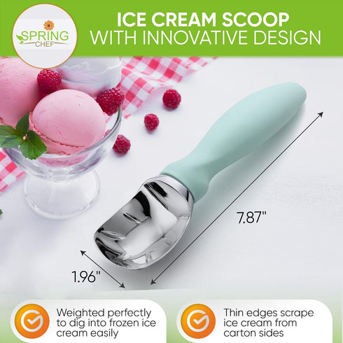 Spring Chef Heavy Duty Ice Cream Scoop - Professional Metal Scooper for Gelato, Mint, Dishwasher Safe