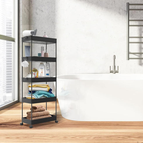 5-Tier SPACEKEEPER Rolling Cart, Bathroom Storage Organizer Utility Cart, Mobile Shelving Unit Slide Out Shelves