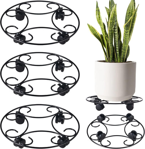 3 Packs 12.8" Metal Plant Caddy With Wheels - Large Rolling Stands