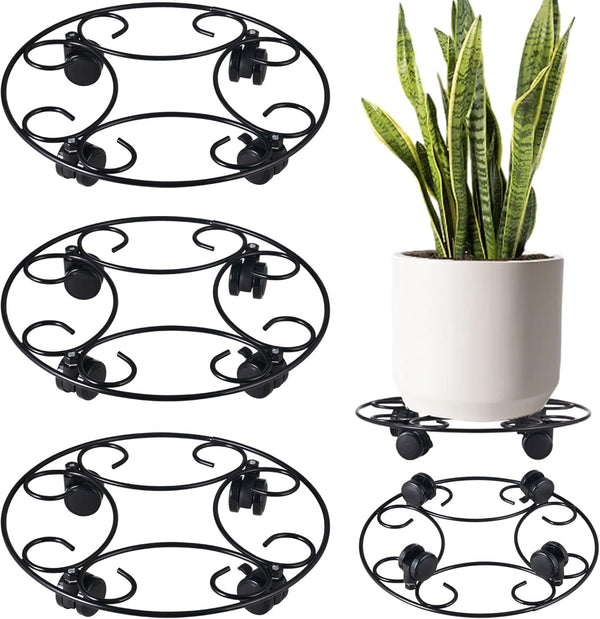 3 Packs 12.8" Metal Plant Caddy With Wheels - Large Rolling Stands