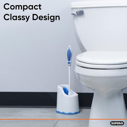Superio Toilet Brush and Holder,Toilet Bowl Cleaning System with Scrubbing Wand, Under Rim Lip Brush and Storage Caddy