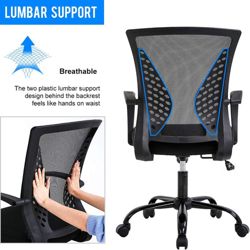 Black Office Chair Ergonomic Desk Chair, Mesh Computer Chair with Lumbar Support Armrest, Mid Back Rolling Swivel