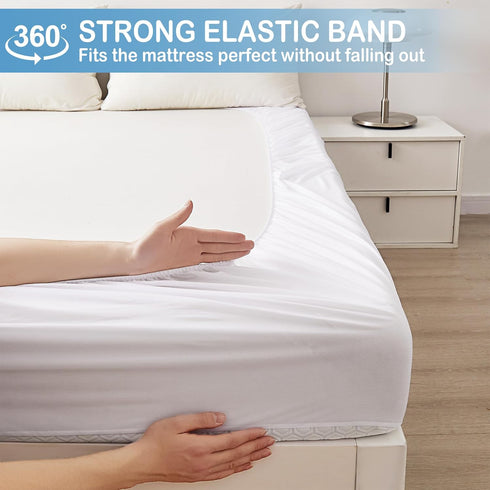Mooreeke Premium Full Size Nylon Mattress Protector - 100% Waterproof, Naturally Cooling, Fitted Cover for Up to 14"