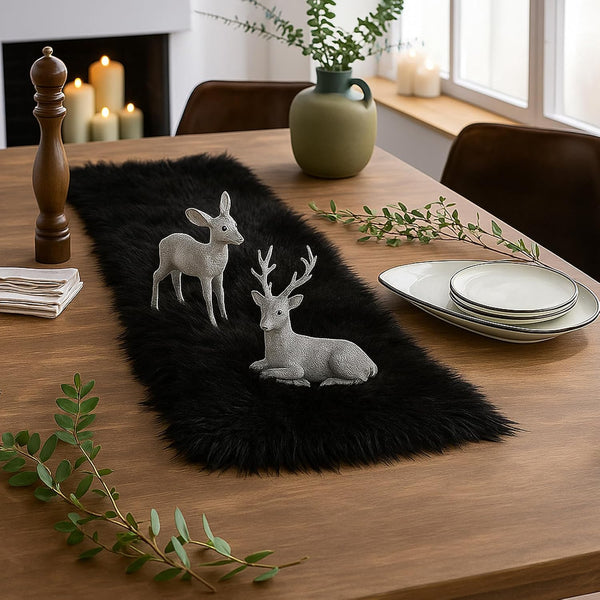 Table Runner, Modern Small Black Dresser Fur Table Runners for Christmas Wedding