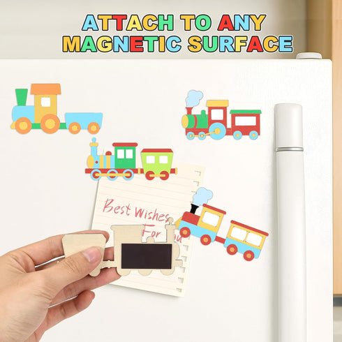 24 Set Train Party Favors, Train Birthday Party Supplies, Wood Trains Painting Crafts Kits, Magnets with Card
