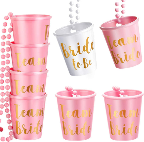 Boao 8 Pieces Bride Shot Glass Necklace, Bachelorette Shot Glass with Gold Foil for Wedding Party Decor