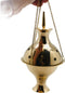 Charcoal Incense Burner Brass Hanging Censer with Chains, 7" High x 3.5" Diameter
