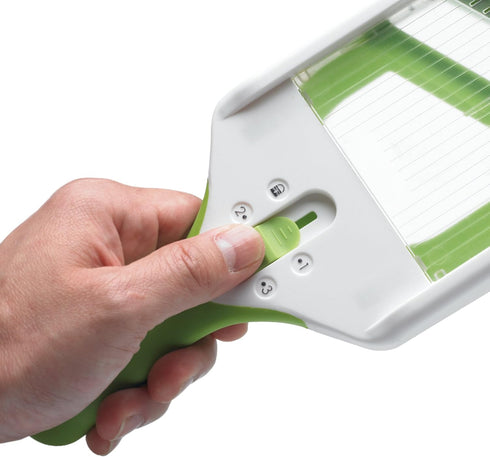 PrepSolutions Adjust-A-Slice & Julienne Mandoline, White & Green, Adjustable Slicer for Fruits and Vegetables