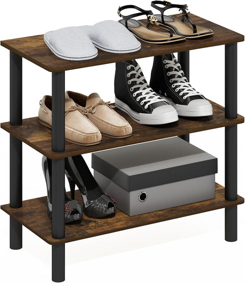 Furinno TURN-N-TUBE Shoe Rack, 3-Tier Narrow Small Shoe Organizer, Toolless Shoe Rack