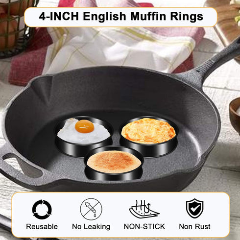 6 Pack Crumpet Rings, Nonstick English Muffin Rings, 4"-Round Stainless Steel Tart Molds for Cooking Baking
